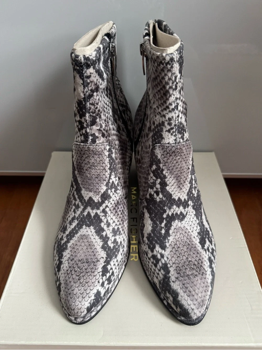 MARC FISHER Grey Snakeskin Ankle Boots